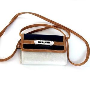 ROSETTI Black and Tan Crossbody Purse Removable Strap Clutch Gold Accents